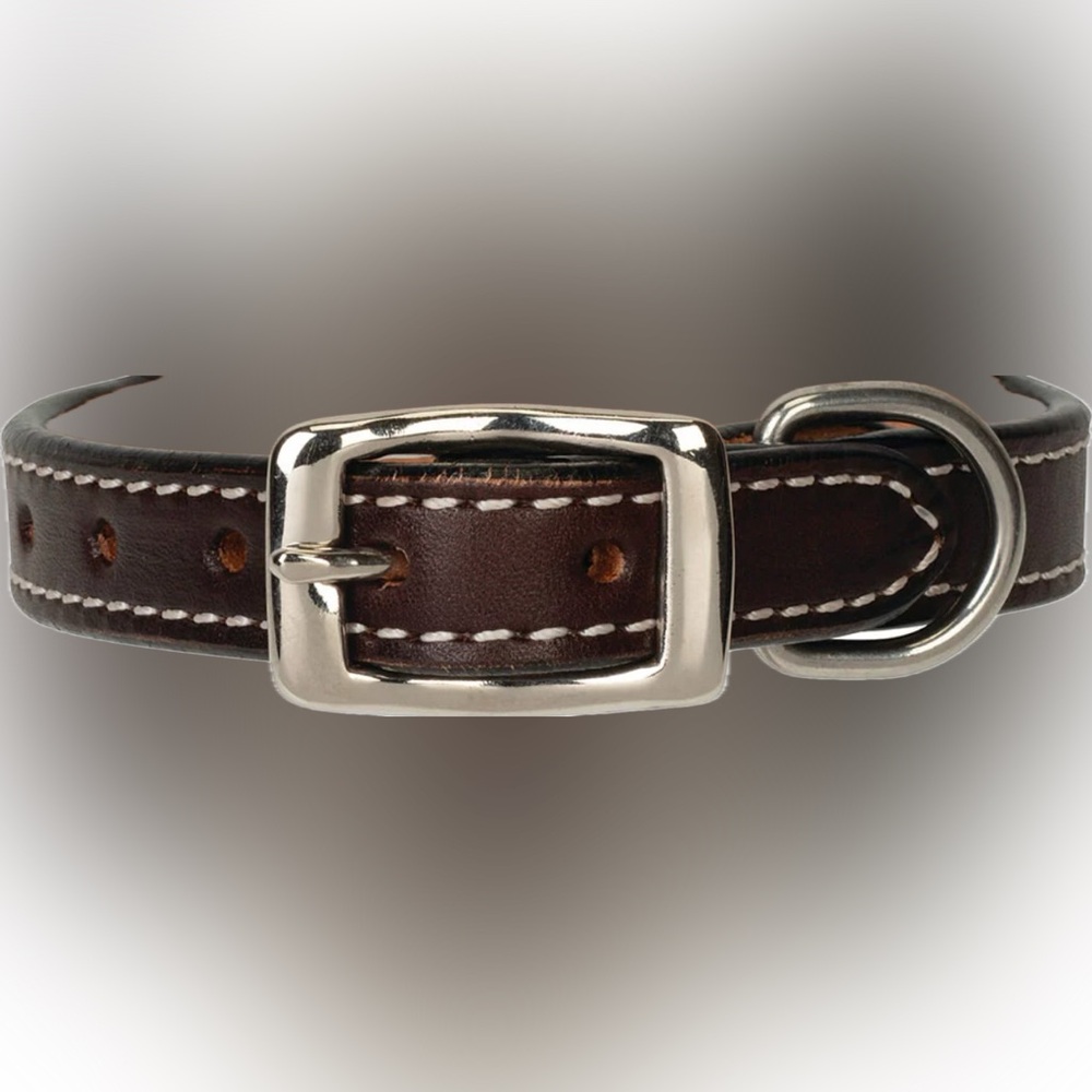 VTG LEATHER DOG COLLAR MEDIUM 16” to 18”PET PUPPY BROWN BUCKLE WALK TRAIN TAGS